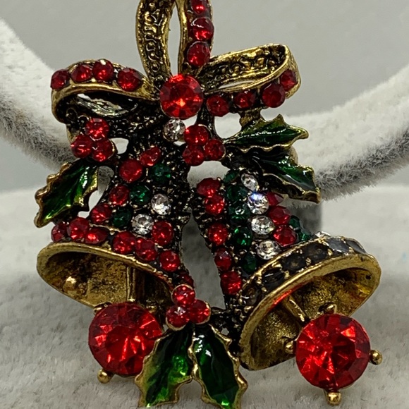 Christmas Two Bow Bells Brooch - Picture 3 of 8